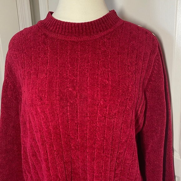 Alfred Dunner Mockneck Red Sweater Chenille Cabled Winter Holiday Christmas 3X - Picture 5 of 17
